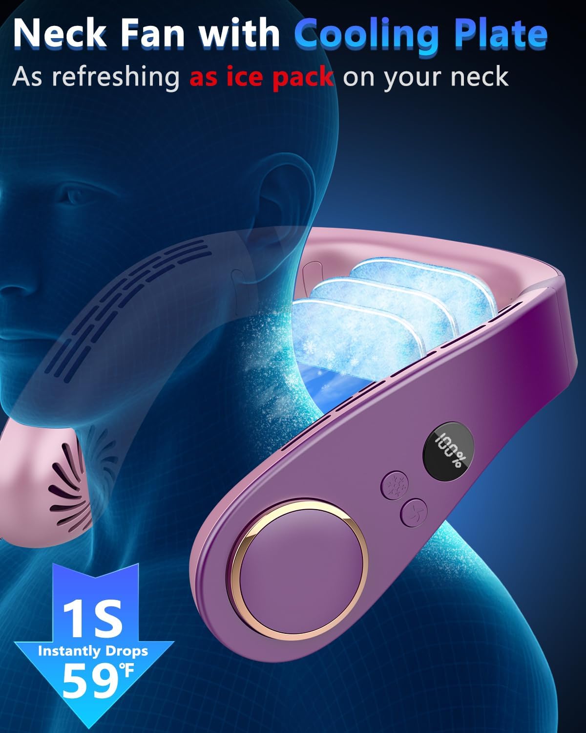 Neck Fan with Cooling Plate,Portable Neck Fans that Blow Cold Air Rechargeable Battery Powered Air Conditioner,Bladeless Wraps Body Ac, Wear Around the Neck Coolers for Hot Weather White