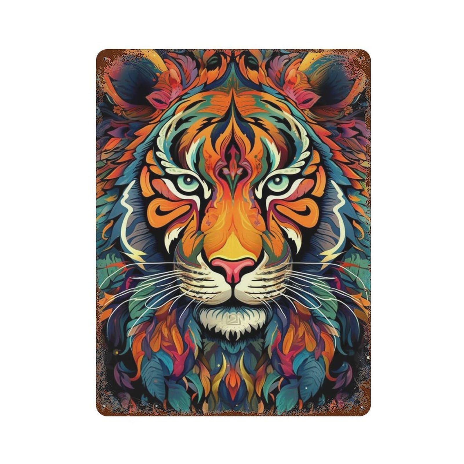 Garage Style Colorful Tiger Illustration-1 Decorative Tin Sign 15.7"x11.8", Novelty Wall Decor for Bar And Workshop