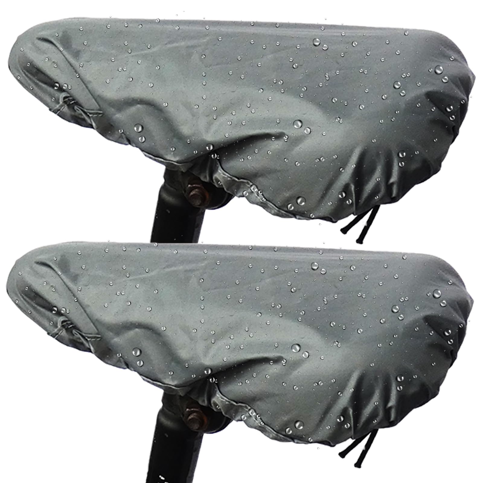 2-Pack Bicycle Saddle Rain Covers—UV-Protective, Waterproof, Dustproof, and Windproof; Fits Mountain, City, and E-Bike Saddles; Secured with Elastic Straps and Snap Clips; All-Season Use;Gray