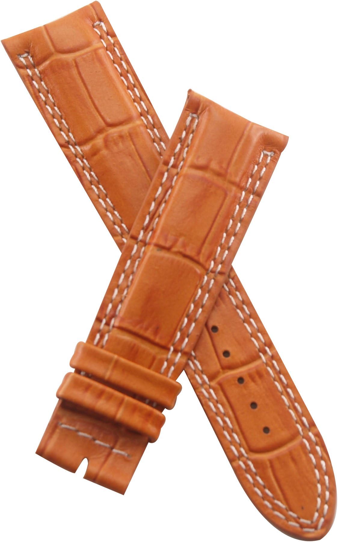 Watch Strap WorldWatchstrapworld JLC-MC41.5-03-0931PN - 21 mm tan crocodile style leather watch band with white stitching compatible with Jager le Coultre Master Compressor 41.5 mm models