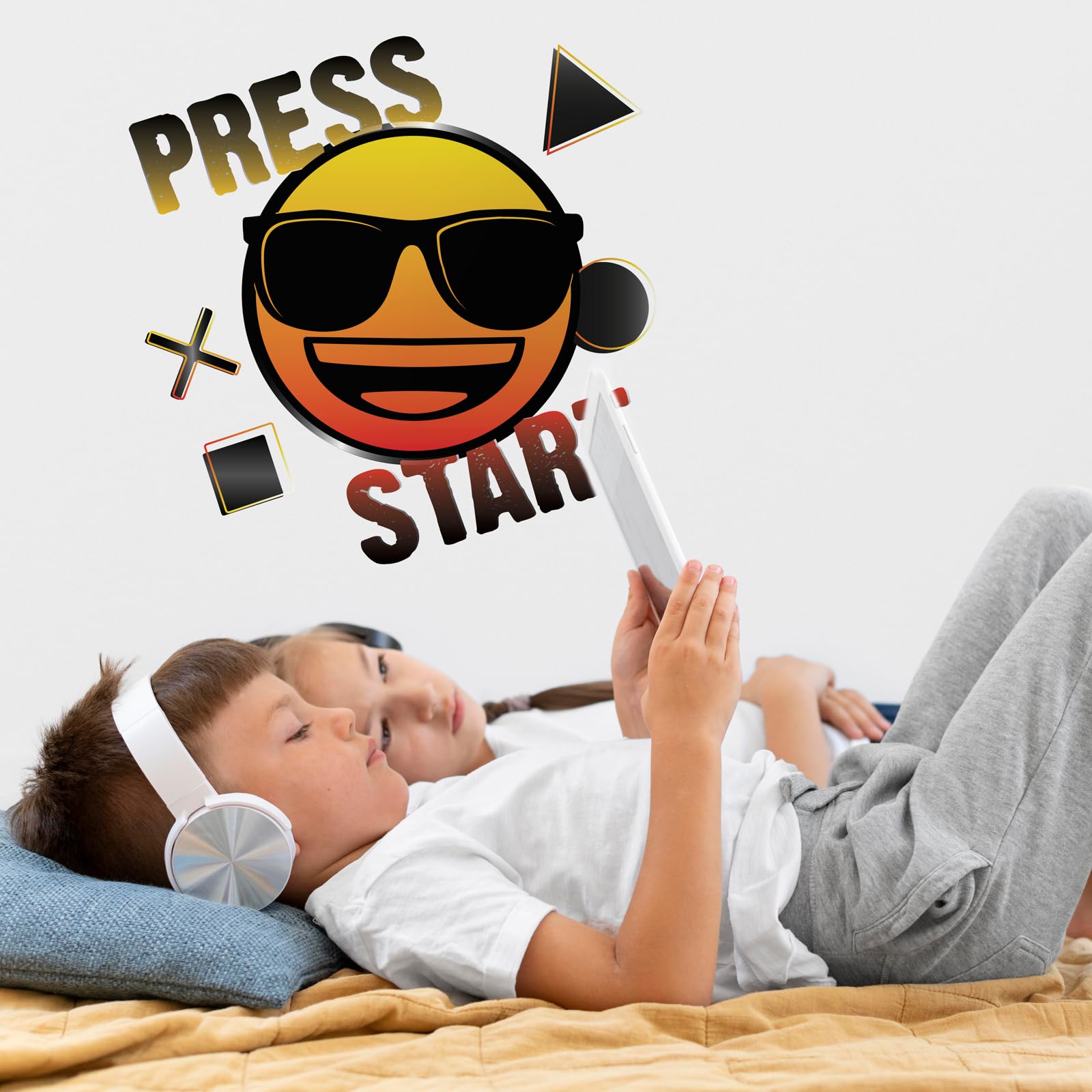 Stickerscape Emoji Wall Stickers (Press Start) | Kids Wall Stickers, Gaming Wall Stickers, Emoji Wall Decor| Easy to Apply, Cleanly Removable