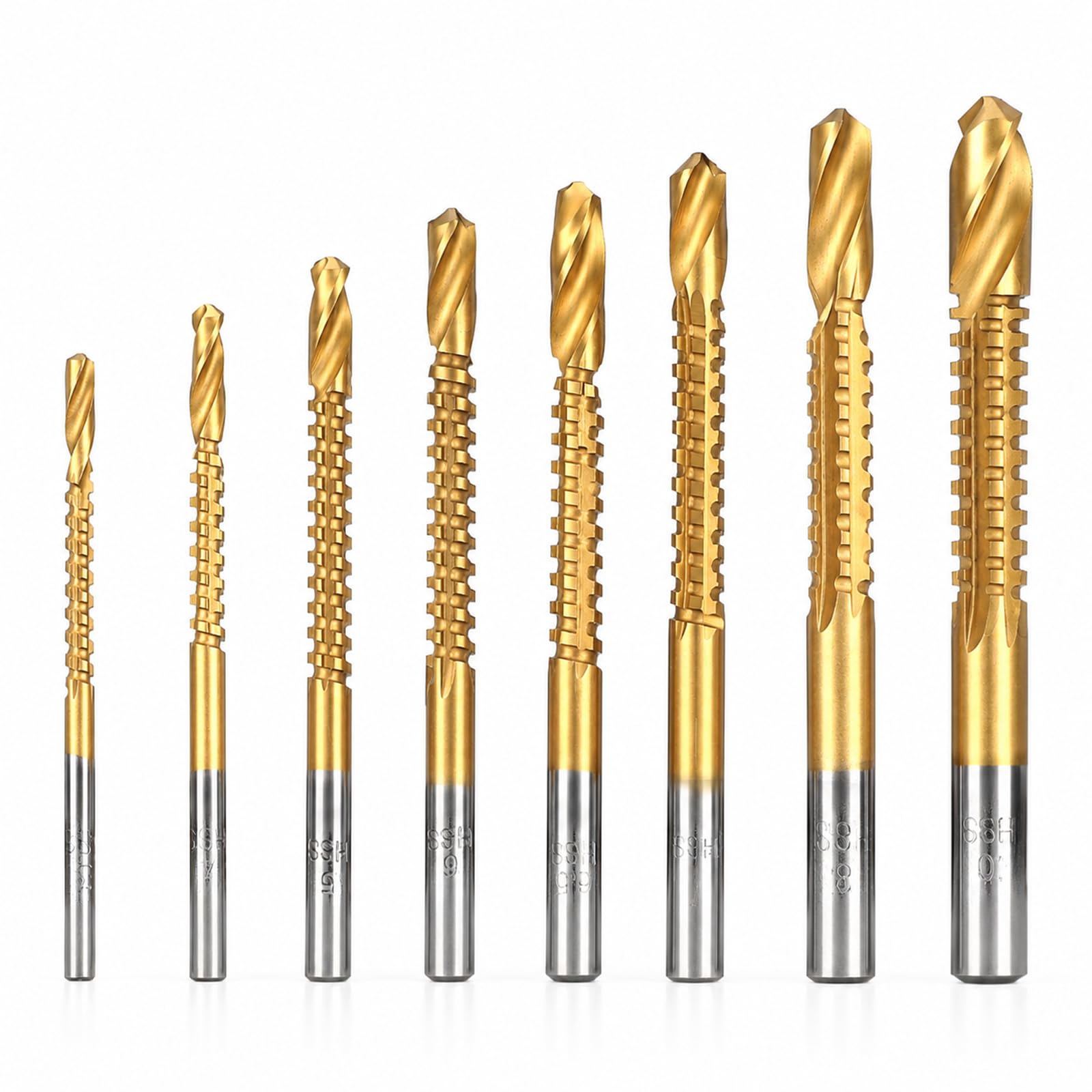 8 Pcs Titanium Drill Bits Set, 3-10mm Titanium Coated HSS Twist Drill Bit