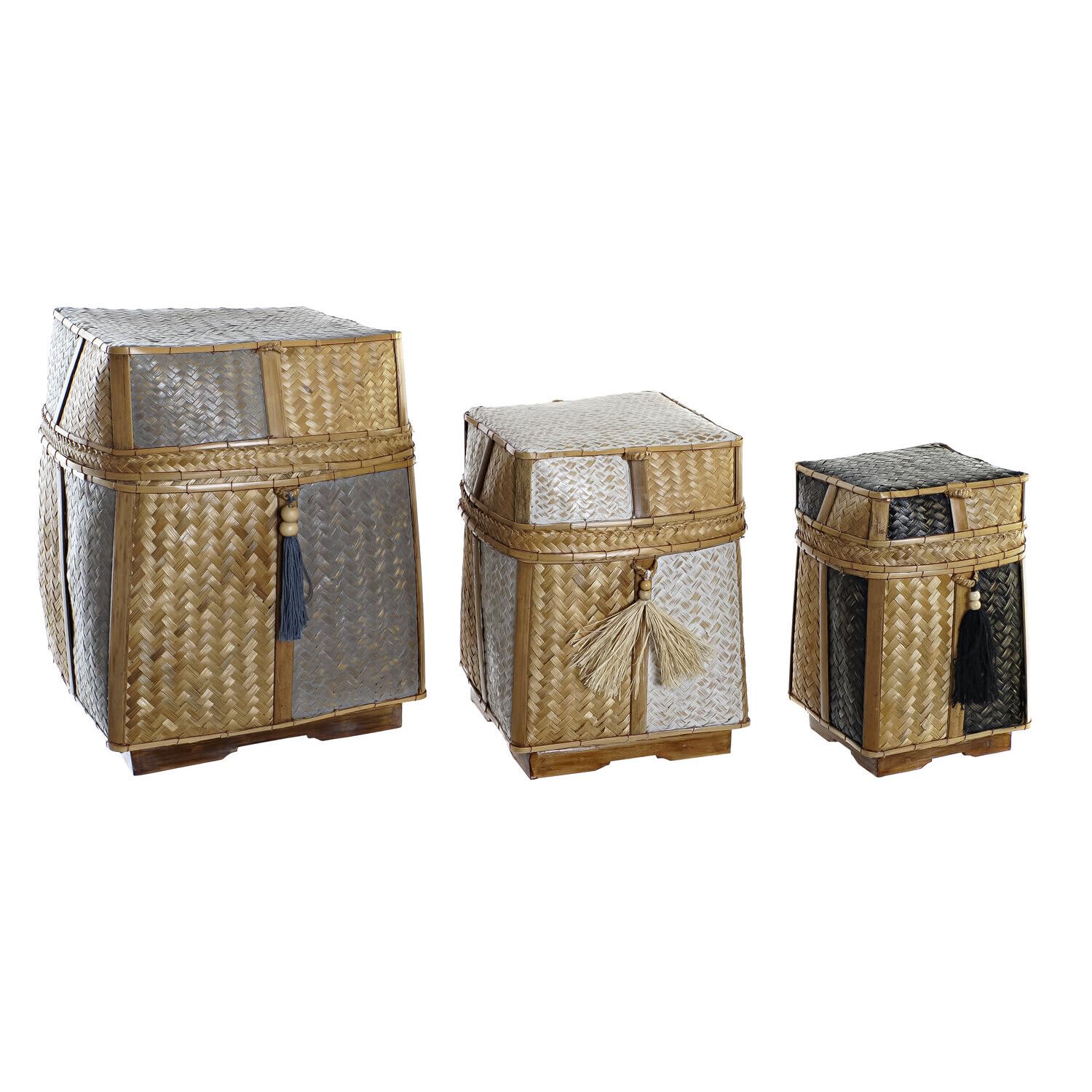 Cesta set 3 bambu 33x33x40 en fibre naturelle tressée aux finitions artisanales