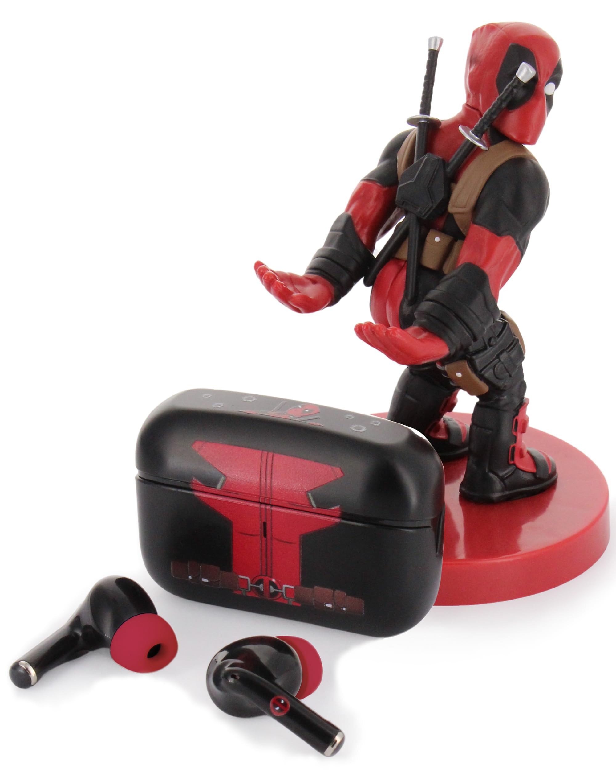 Buds Pro Marvel Deadpool Auriculares inalambricos Bluetooth y Soporte movil - Cascos inalambricos in ear con microfono, 28+ horas de reproducción, Auriculares cancelacion ruido con certificación IPX4