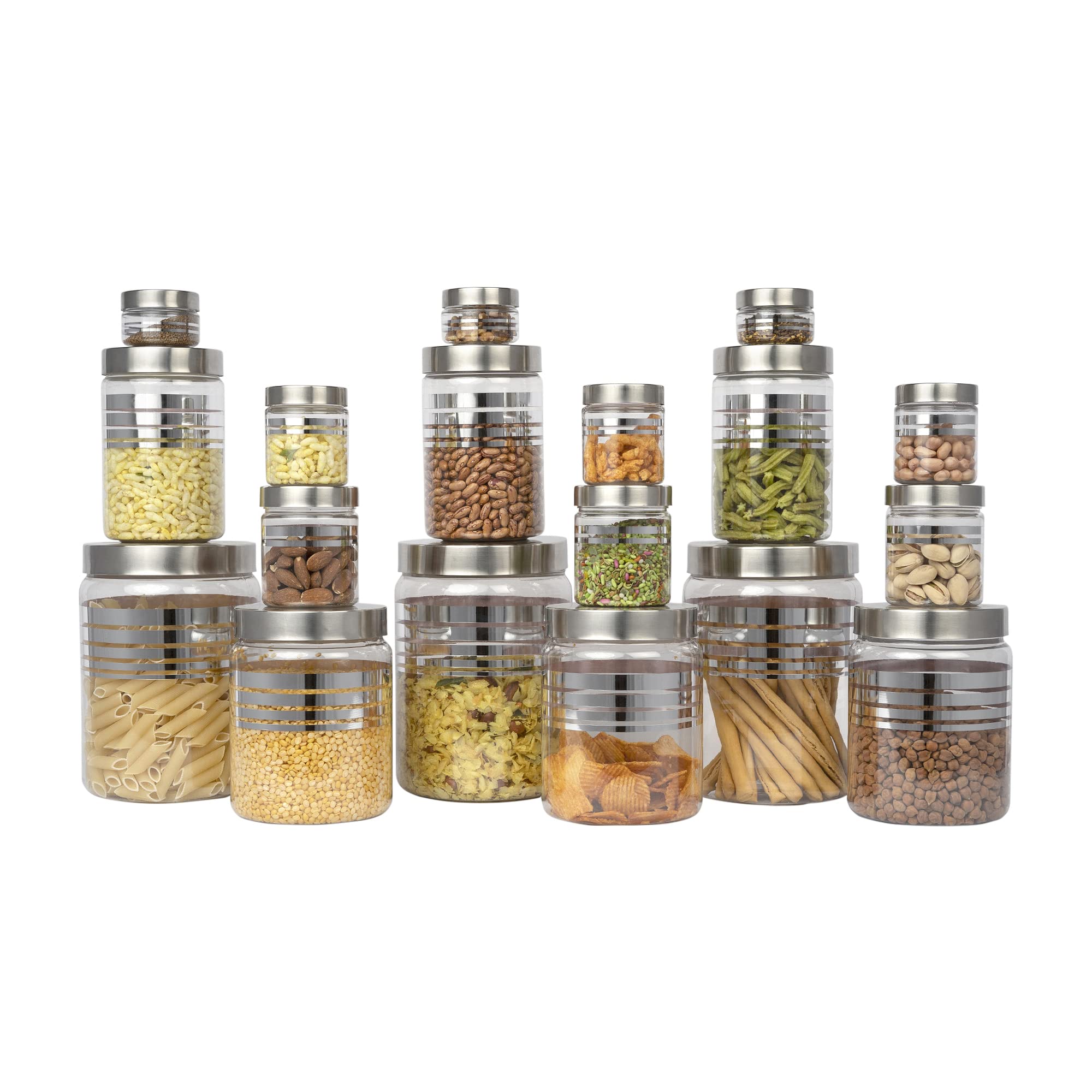 G-PET Silverline 18B PET Kitchen Storage Jars with Steel Cap - 2000 ML, 1000 ML, 750 ML, 200 ML, 100 ML, 50 ML (Pack of 18), Transparent (B0B2R836KN) Amazon Price History, Amazon Price Tracker