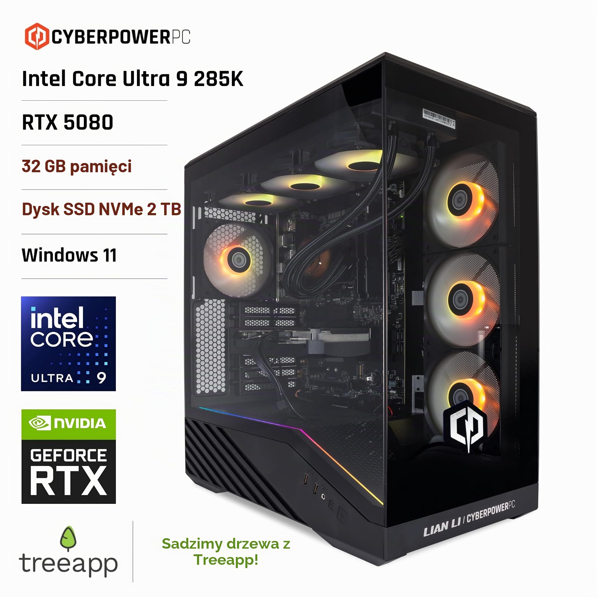 CyberPowerPC Luxe Gaming PC - Intel Core Ultra 9 285K, Nvidia RTX 5080, 32GB RAM, 2TB NVMe SSD, 850W PSU, Windows 11, Liquid Cooling, V100R