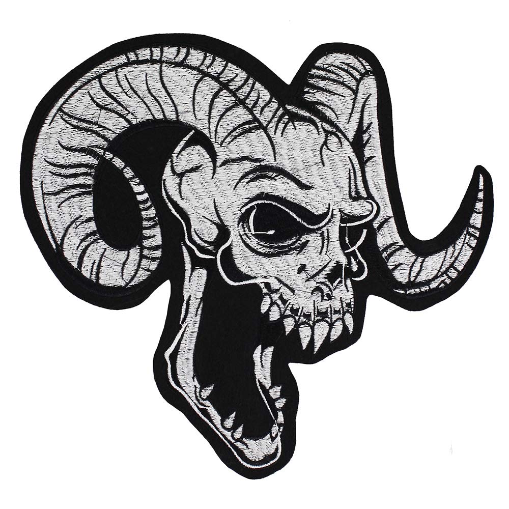 EMDOMO Sheep Skull Design Stickers Iron on Patches DIY for Punk Rock Clothes Biker Jacket Embroidery Applique Badge 1 piece