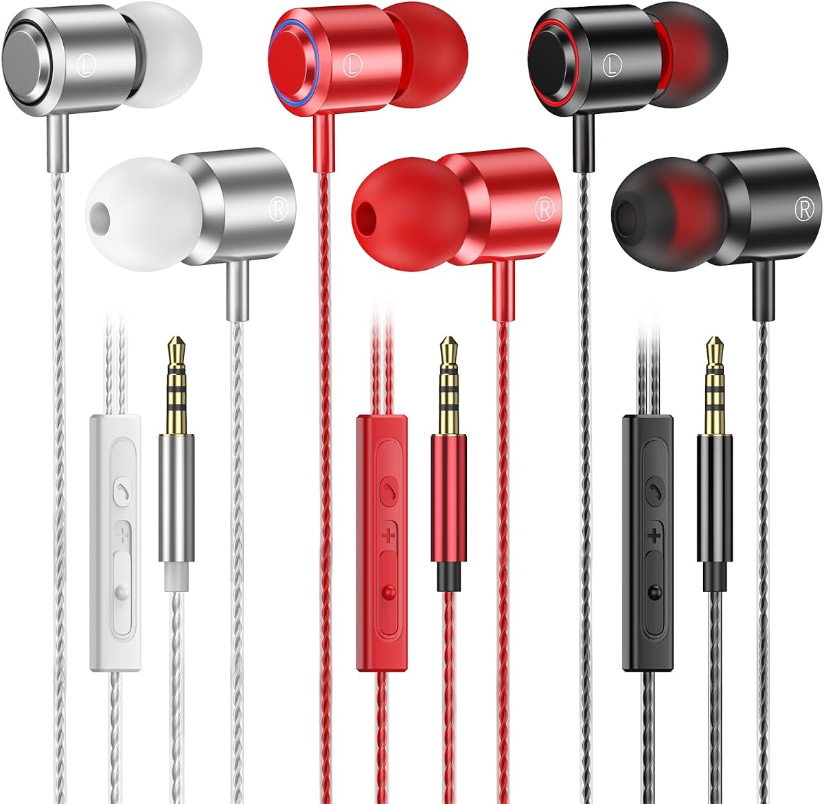 3 Pack Wired Earbuds with Microphone, In-Ear Headphones Wired with Noise Blocking &Volume Control, Premium Sound& Lightweight Corded Earphones for Laptops, Tablets, MP3 & Most 3.5mm Interface Devices