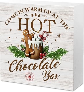 Christmas Hot Cocoa Decor Christmas Coffee Bar Decorations Indoor for Home Coffee Station Comein Warm Up At The Hot Chocolate Bar Wooden Box Signs Signs 5 X 5 Inch