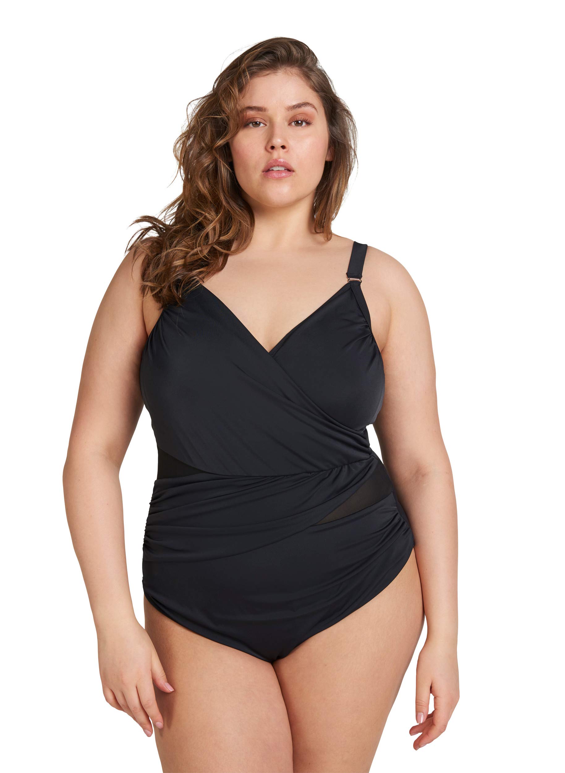Zizzi Swim by Damen Große Größen Badeanzug mit Wickeleffekt Gr 42-56