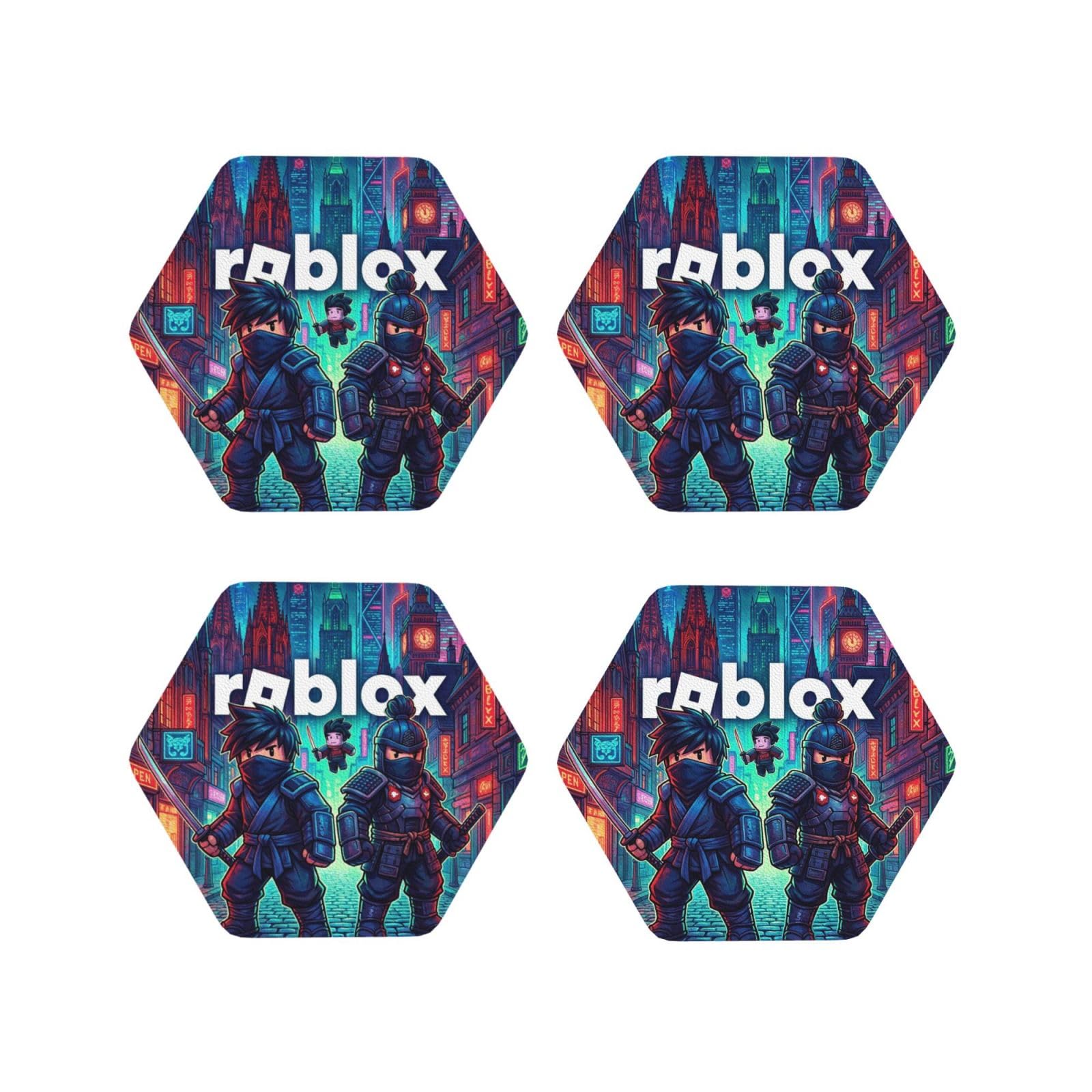 Coasters Set of 4 Round Leather Coaster Quick-Dry Drink Roblox Coasters for Desk Absorbent Mugs Pads Tabletop Protection Pad Heat Resistant Coffee Cup Mat for Kitchen Bar
