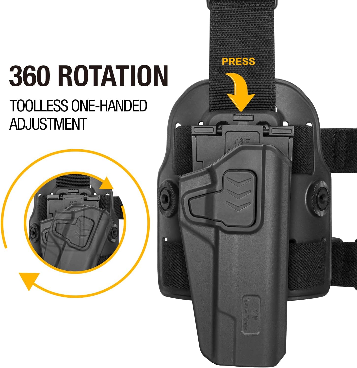 1911 Drop Leg Holster, Level II Tactical Thign Holster Fits Colt 1911/ Elite Force 1911/ Kimber 1911/ Springfield 1911 and Most 1911 Full Size 5'' No Rail, Adjustable, Right Hand Black
