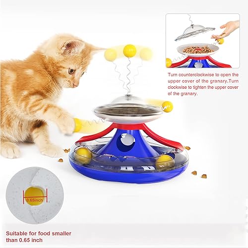 Miniatura 5 de Pelotas interactivas 3 en 1 para gatos, juguetes giratorios para gatos, molino de viento, dispensador de comida para gatos, alimentador lento,