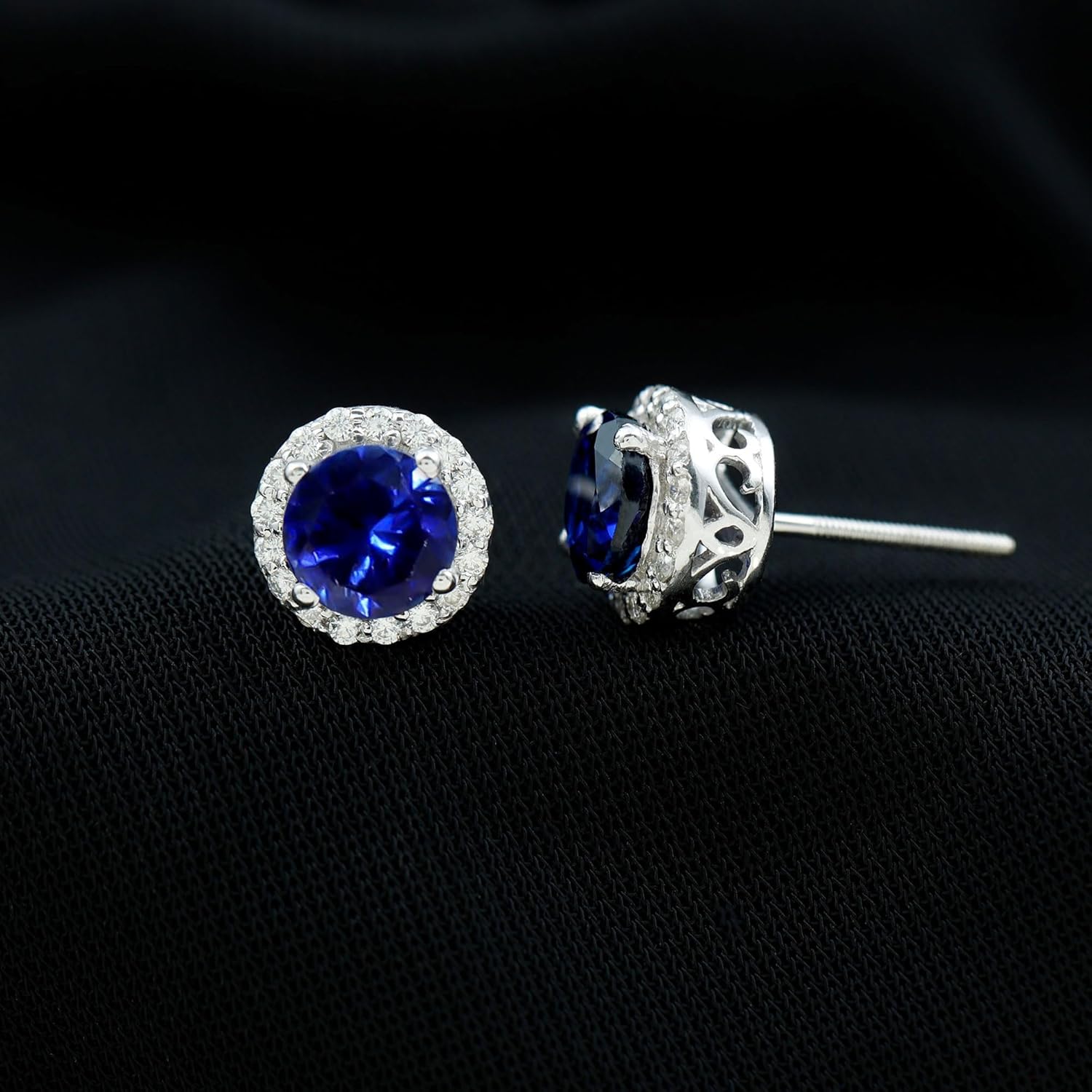 Certified 2 Carat Lab Grown Blue Sapphire Earrings in Silver, Aaaa Quality, Sapphire Studs - Gift For Special Occasions - Image 4