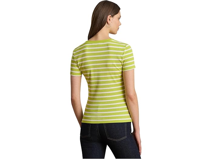 Striped Button-trim Rib-knit Tee - Image 2