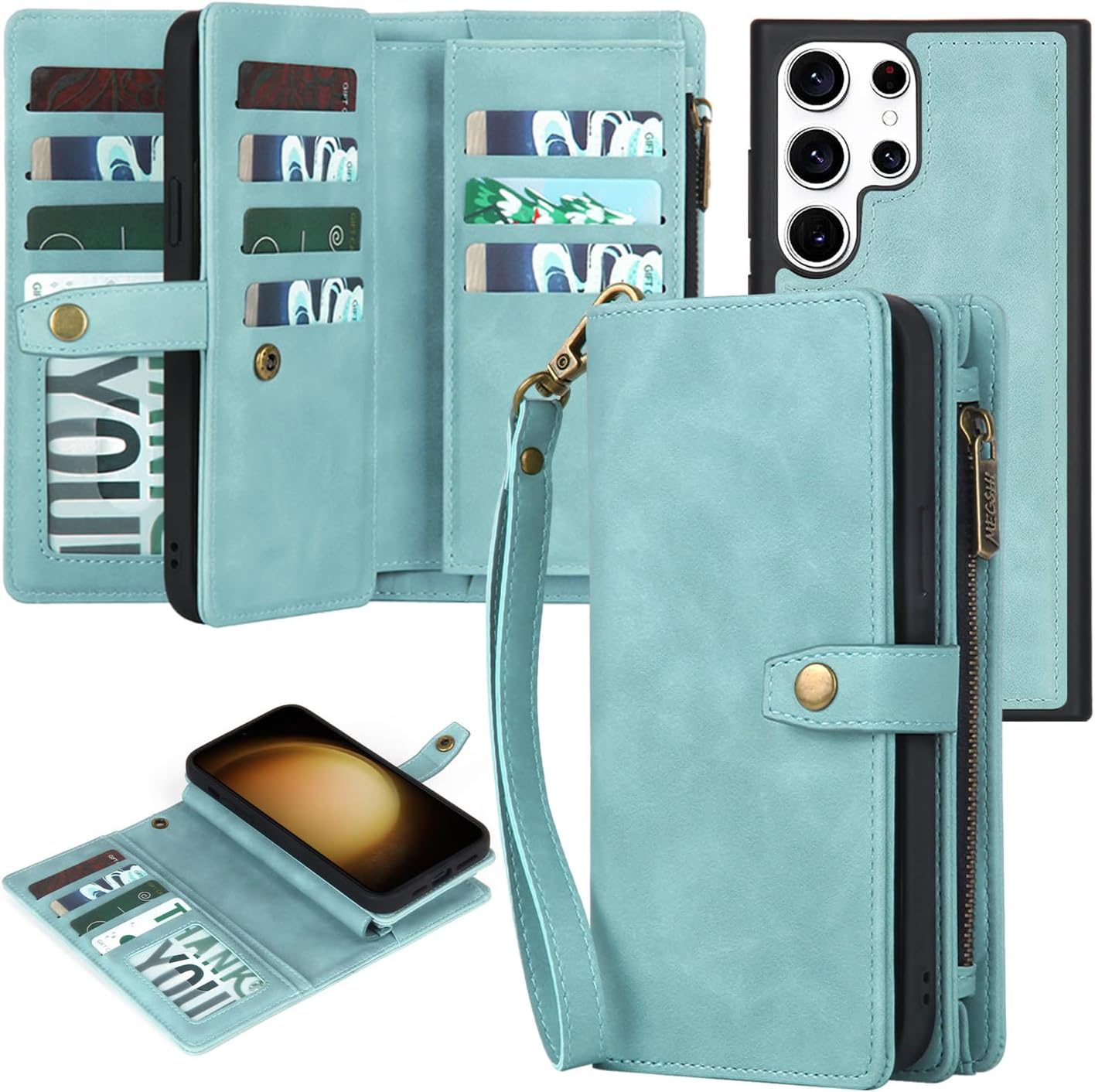 TwoHead for Samsung Galaxy S23 Ultra Wallet Case with Card Holder, PU Leather Detachable Magnetic Phone Case for S23 Ultra 6.8 in(Dream Blue)