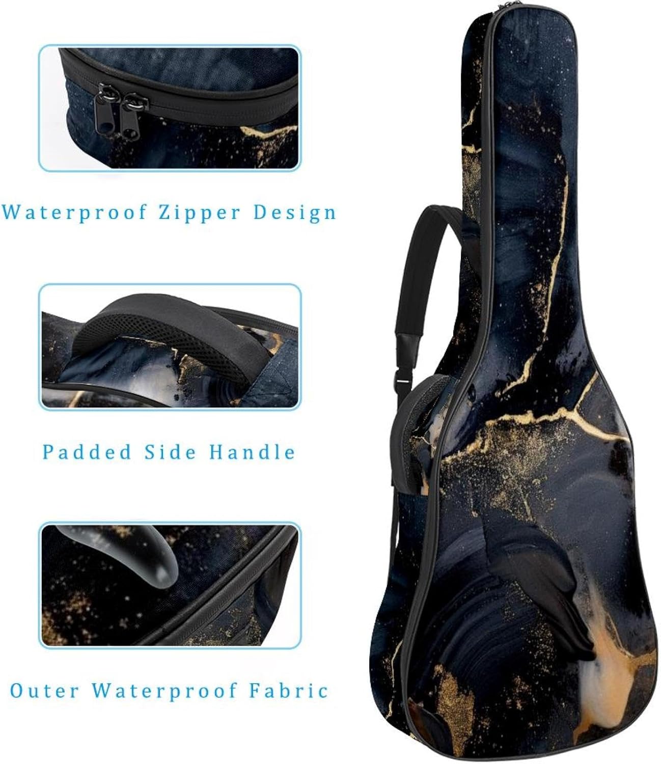Marble Texture Guitar Bag 40 41 42 In 2 Pockets Guitar Case Waterproof Guitar Case Resistent Oxford Cloth 0.4 In Extra Thick Sponge Padded for Acoustic Guitar