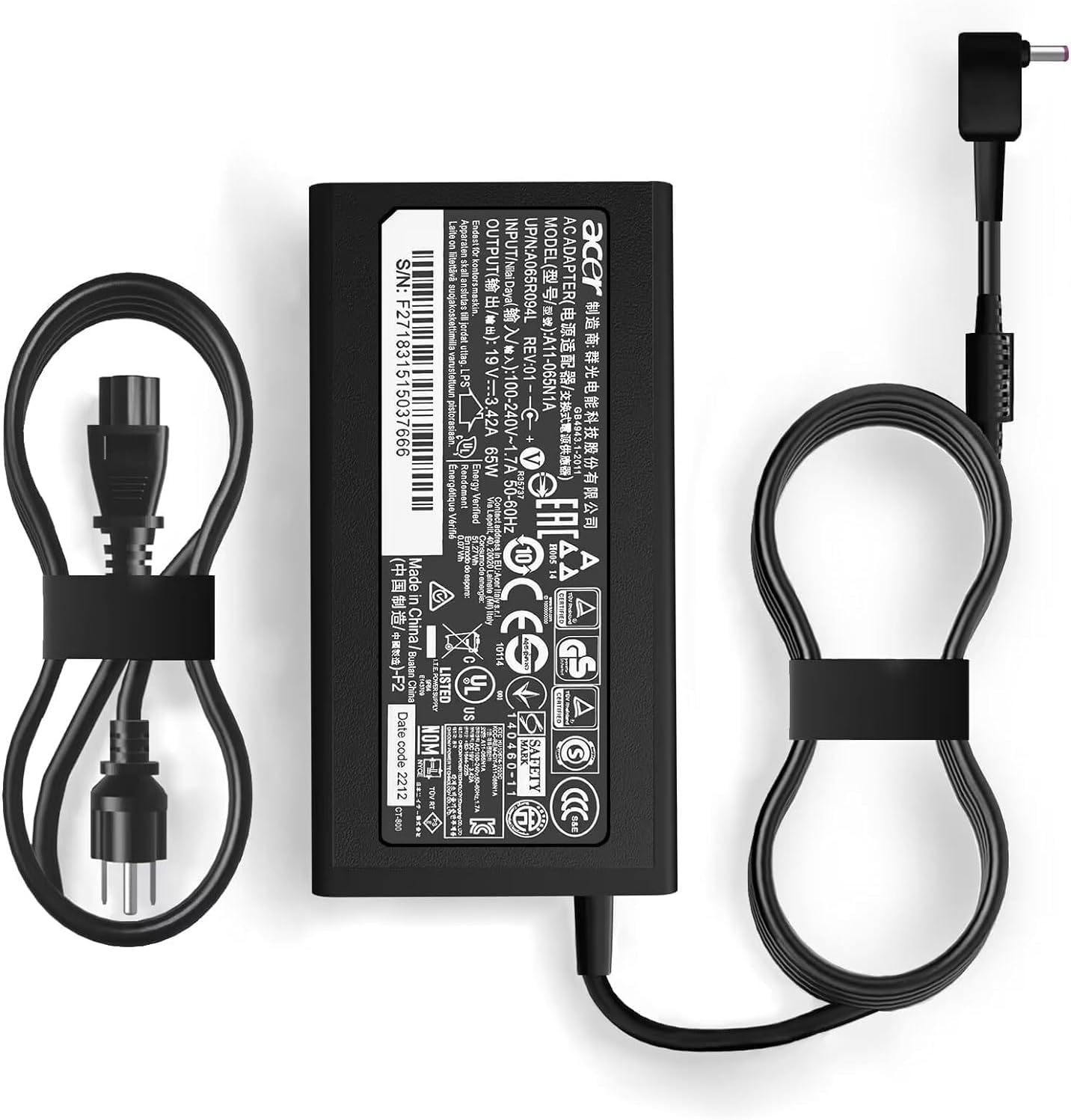 65W 45W AC Charger Compatible with Acer Aspire E1 E3 E5 E11 E14 E15 E17 ES1 F15 Acer Aspire 3 Aspire 5 Acer Aspire V3 V5 V7 VN7 V15 Aspire R3 R7 S3 19V 3.42A A11-065N1A Laptop Power Adapter