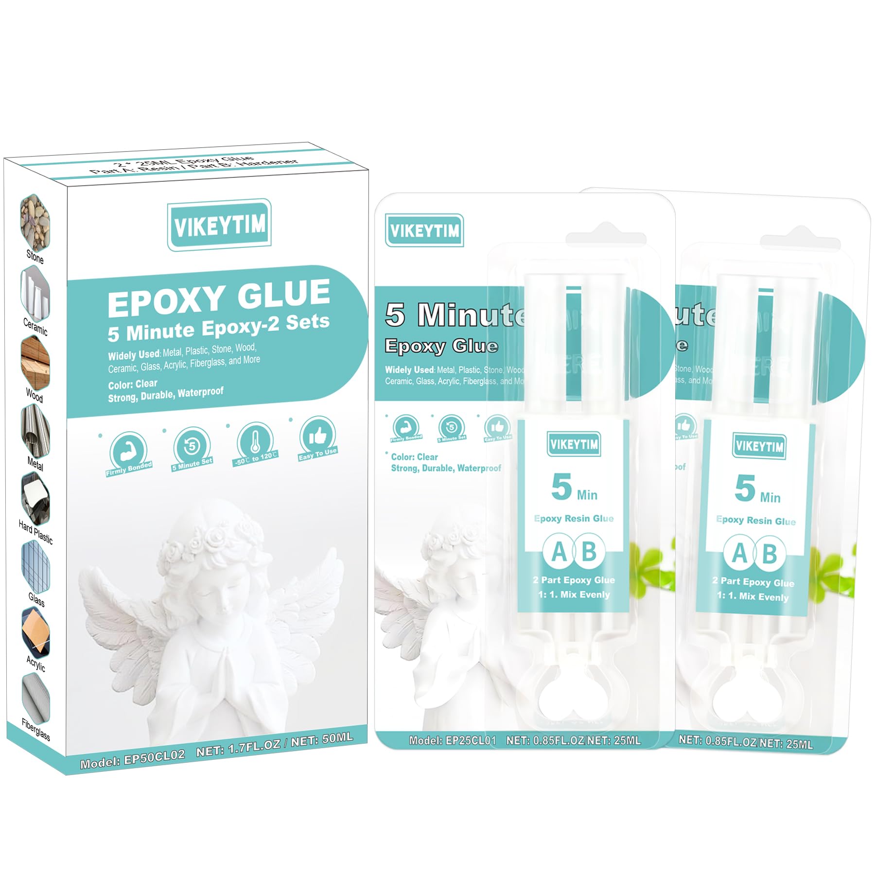 Epoxy Glue 0.85FL.OZ Clear, 5 Minute High Viscosity Fast Curing Multi-Purpose Adhesive for Repairing Hard Plastics, Metals, Ceramics, Wood - 2 Part Epoxy (2 Pack)