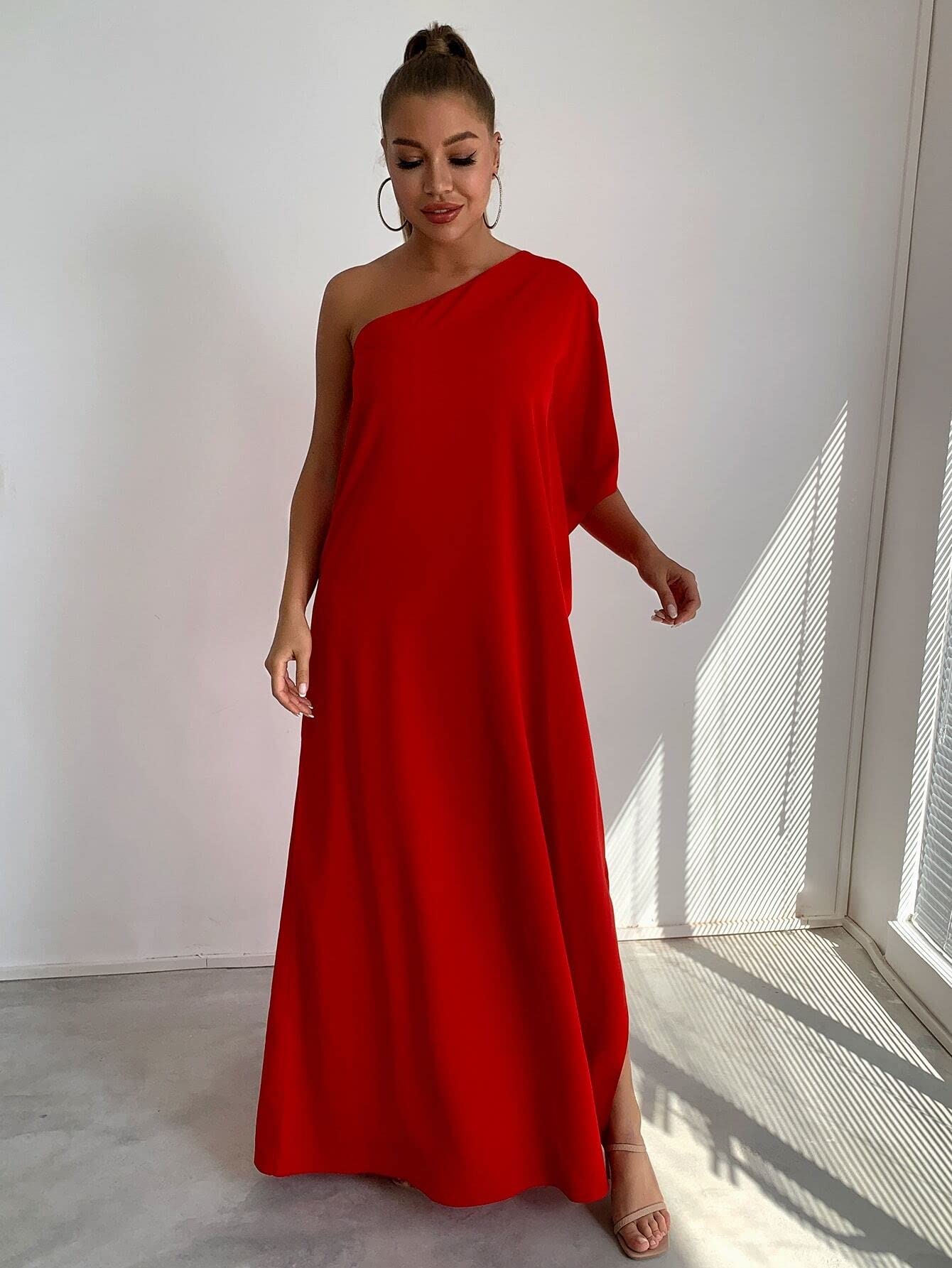 Vestido Largo De Gasa Para Bodas - Estampado Floral Con Volantes (Talla 44)