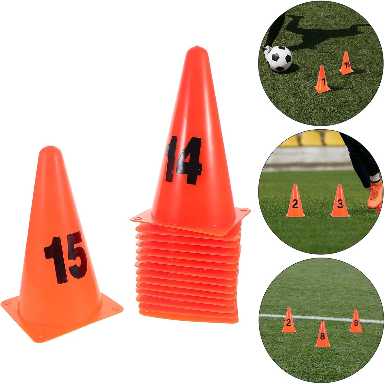 Plastic Numbered Cones for Soccer Basketball Training, 15pcs 23cm High Agility Fitness Speed Exercise Markers, Sturdy Plastic Field Markers for Indoor Outdoor Sports Practice