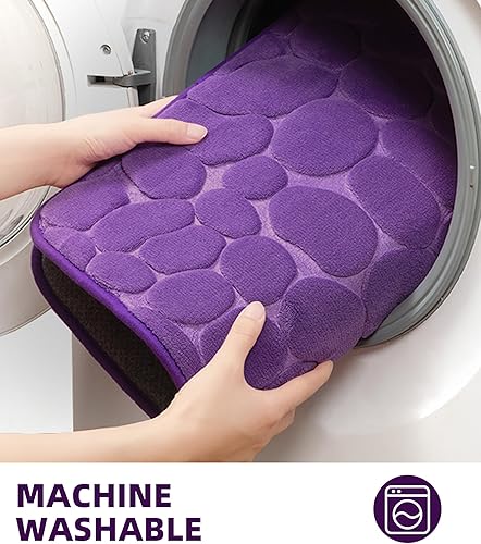 Miniatura 6 de YIHOUSE Tapete de baño de espuma viscoelástica, adoquines, súper absorbente de agua, lavable a máquina (20 x 32 pulgadas, berenjena)