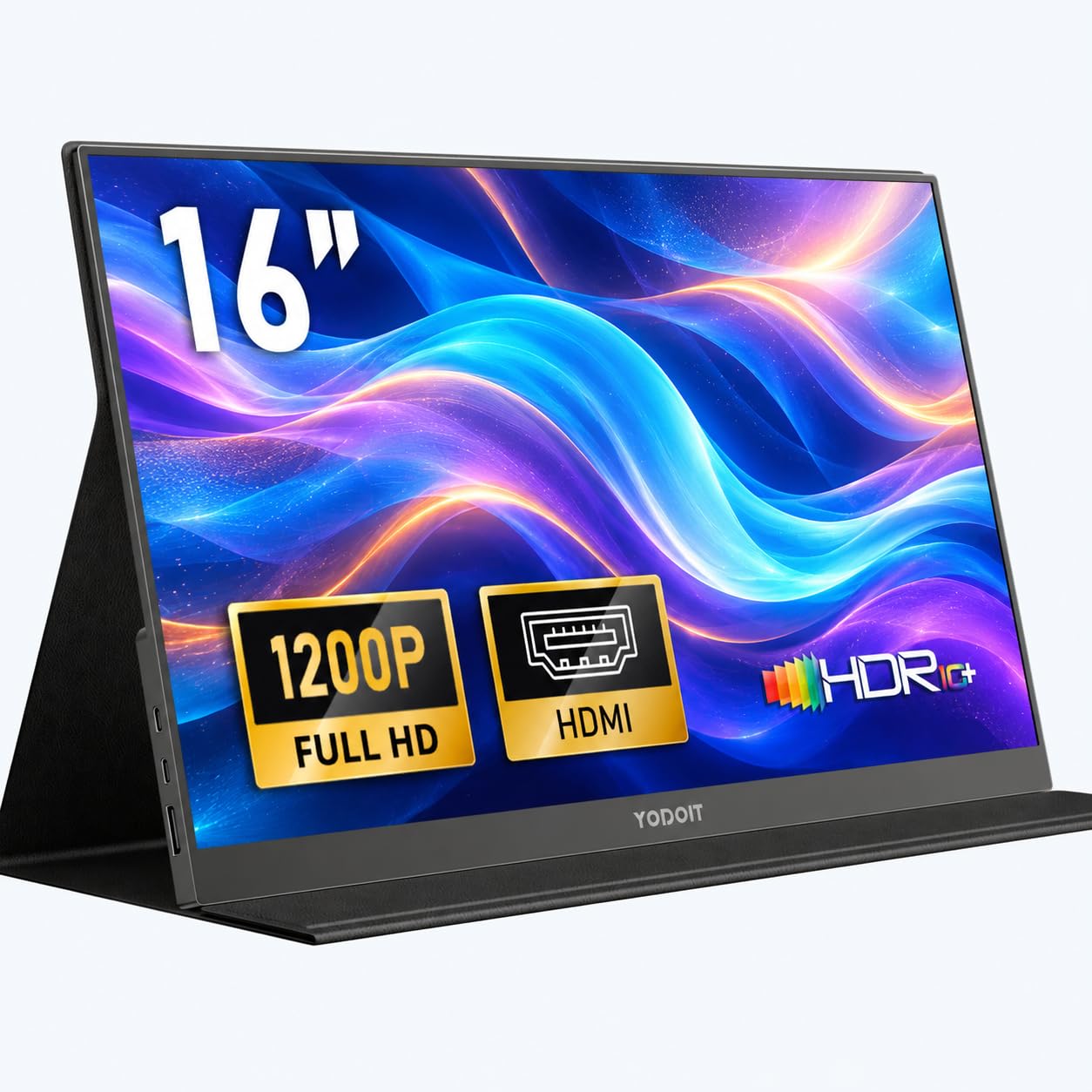 Yodoit Monitor Portatile 16", IPS FHD 1920x1200 16:10 Display, USB-C & HDMI, Secondo Schermo Sottile e Leggero con Altoparlanti e Cover Magnetica per Laptop, PC, Mac, PS, Xbox, Switch e TV