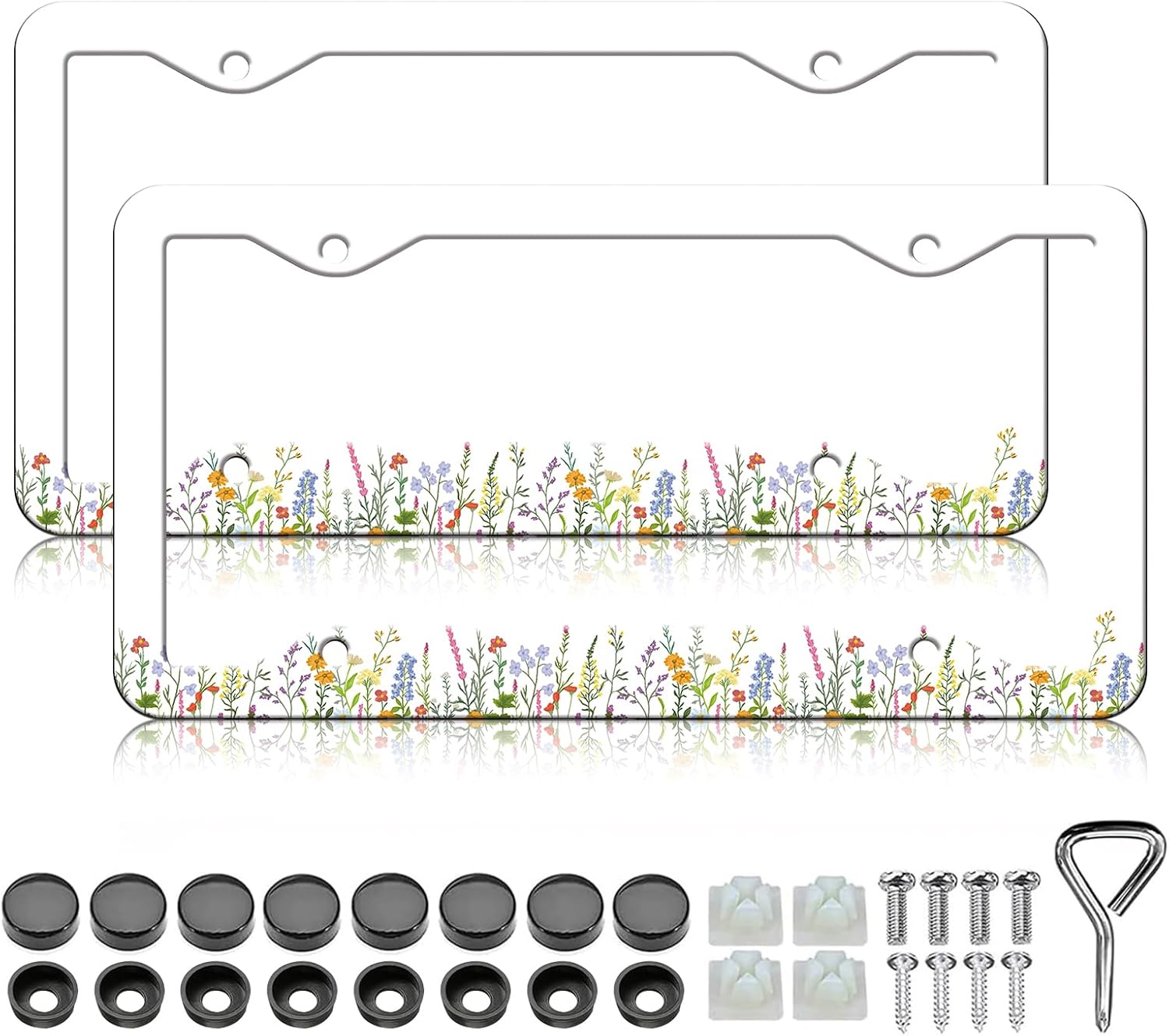 Wild Flower License Plate Frames - 2 Pack Cute Floral License Plate Frame Holder for Women, Aluminum Metal Rust-Proof Waterproof Car Decorative Tag Frames for Standard US Canada 12x6 Inch