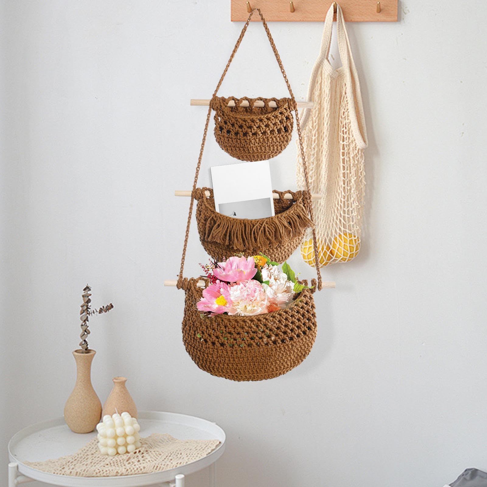 Sacchetti portaoggetti da appendere in cotone, organizer da tasca a parete, borsa portaoggetti da appendere in cotone, organizer da parete per cucina, organizer da parete per camera da letto, tasche