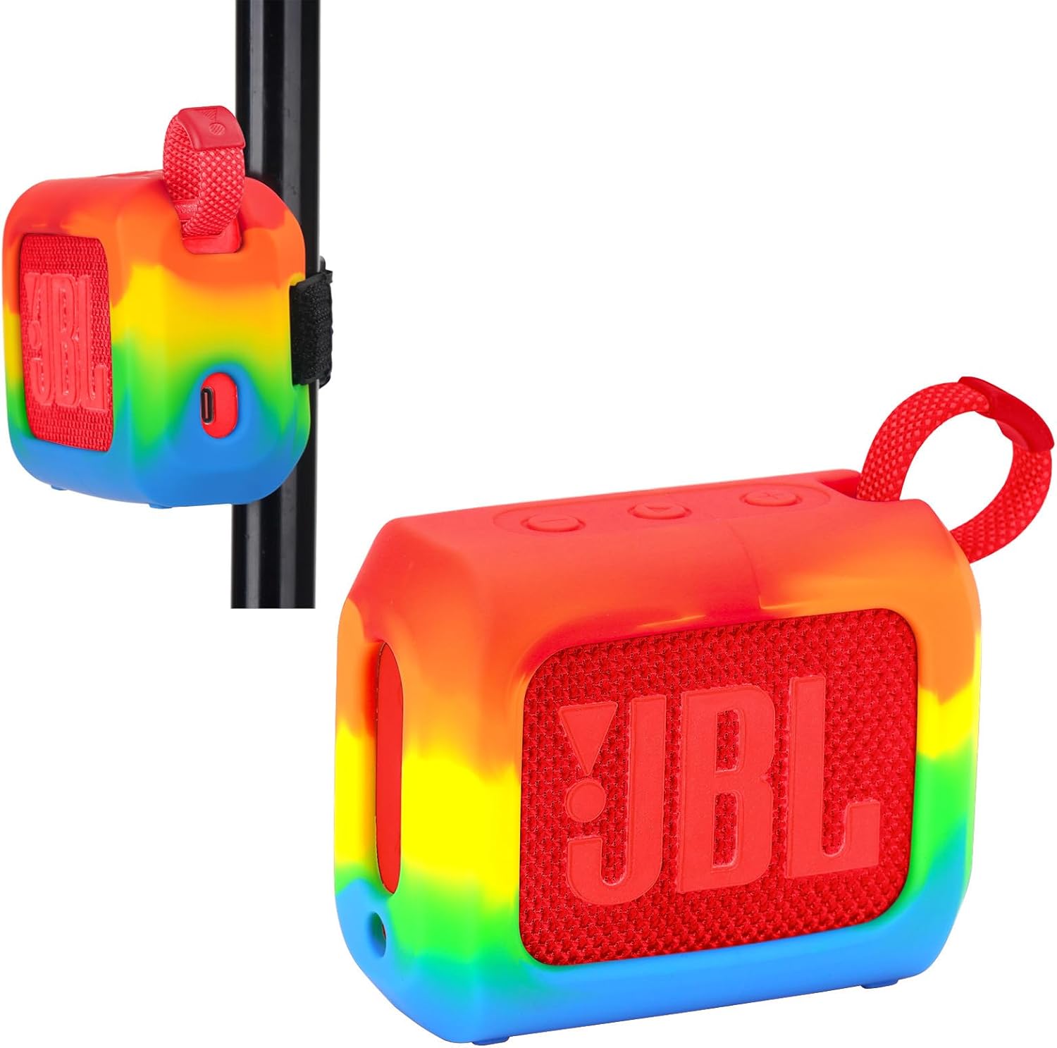 MGZNMTY Portable Silicone Case for JBL Go 4 Ultra Bluetooth Speaker with Removable Strap for Boat Bike Golf Cart (Iridescent)