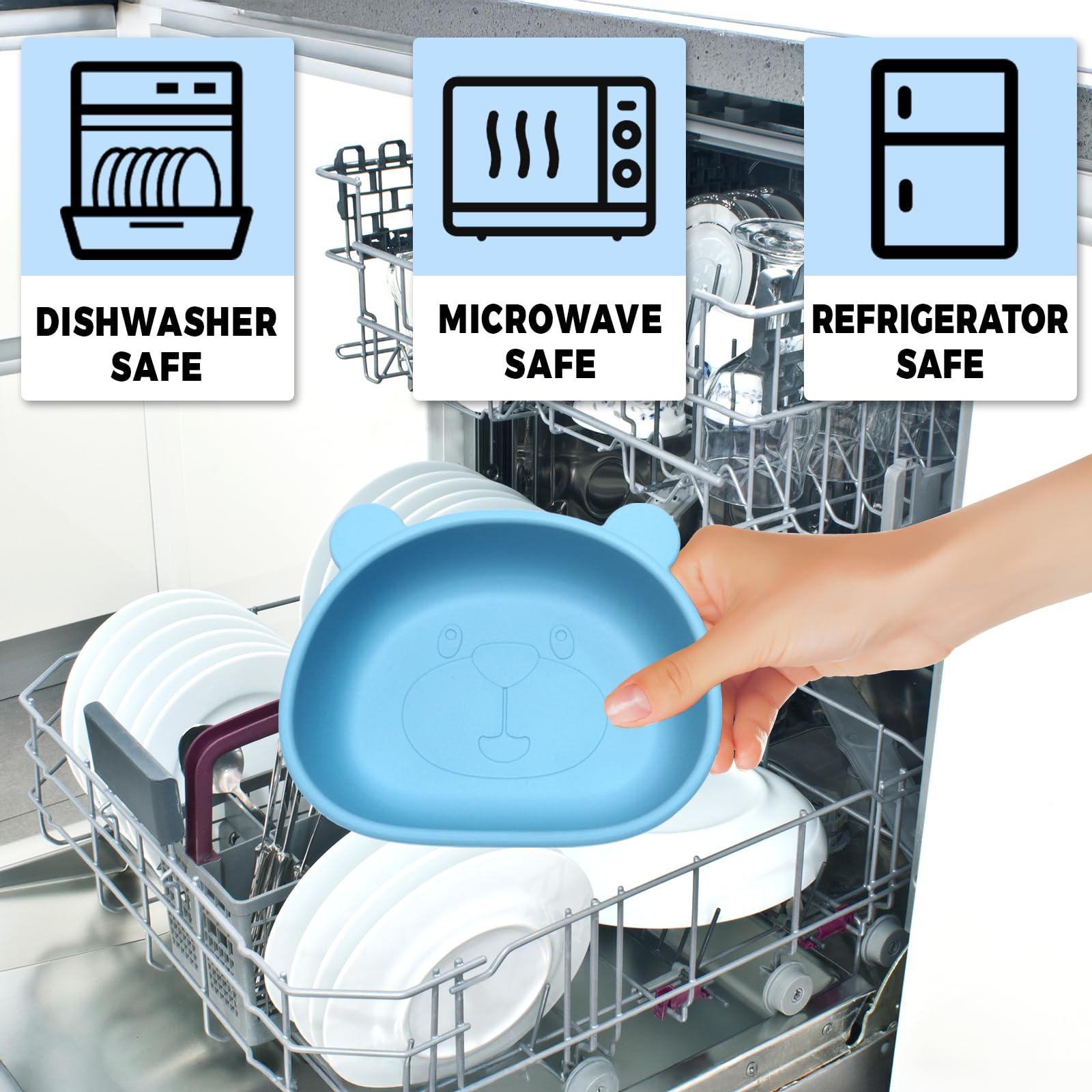 Set di 3 Ciotole per Bambini con Ventosa, Ciotola con ventosa per bambini,Antiscivolo Ciotola per Alimenti in Silicone,Senza BPA, per Neonati Bambini Piccoli e Infanti(blu& beige&rosa)