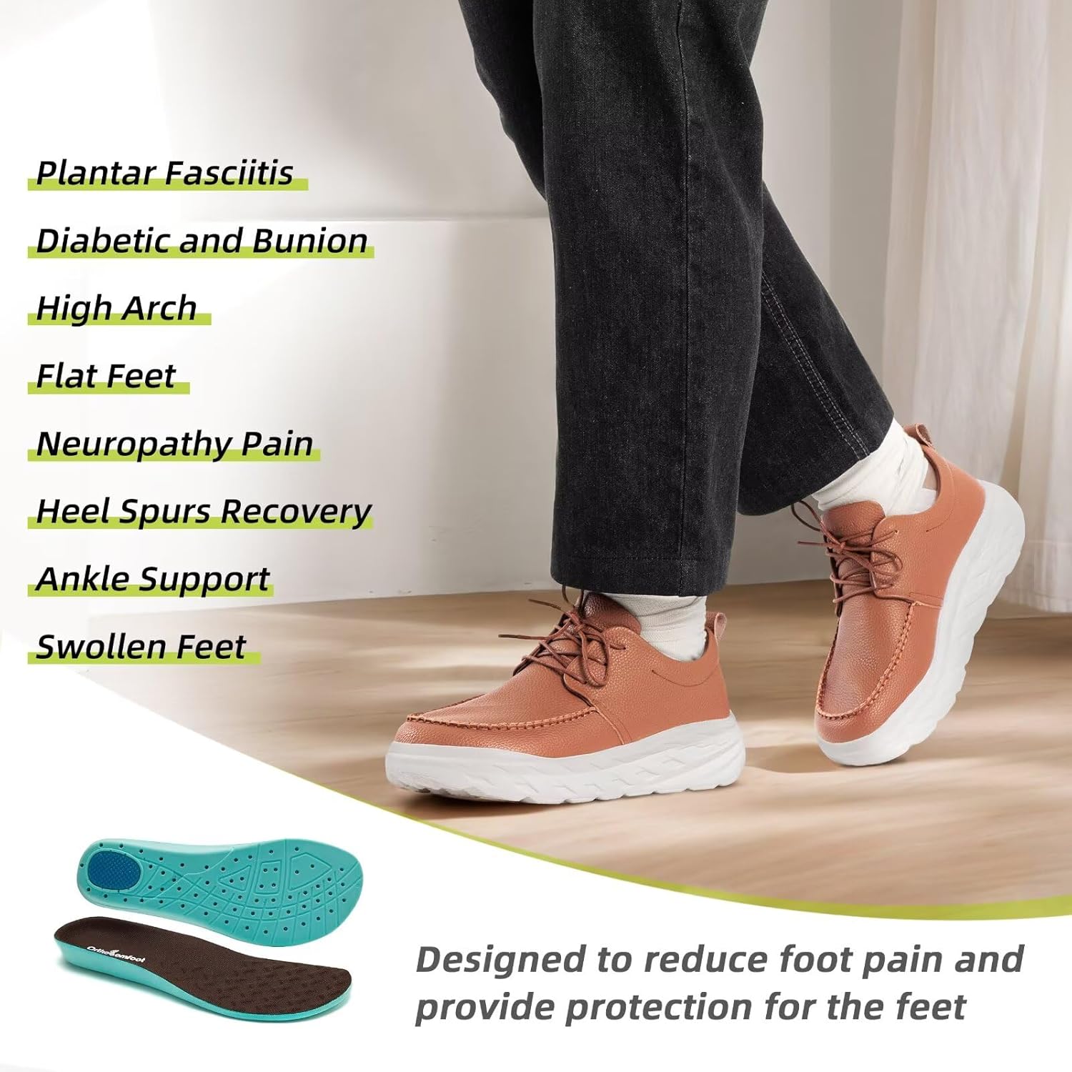 OrthoComfoot Men's Orthopedic Wide Leather Dress Walking Shoes: Diabetic Plantar Fasciitis Arch Support Comfortable Sneakers, Business Work Adjustable Fit Orthotic Casual Heel Foot Pain Relief Oxfords - Image 2