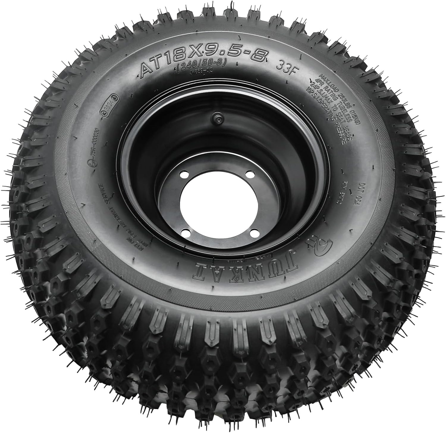 18x9.50-8 ATV Go Kart Tire & Wheel Assembly, 240/50-8 Tubeless Off-Road Tire, 8" Iron Rim with 4-Lug 110mm Bolt Pattern – Set of 2 for Go Cart, Quad, UTV, Buggy, Drift Trike