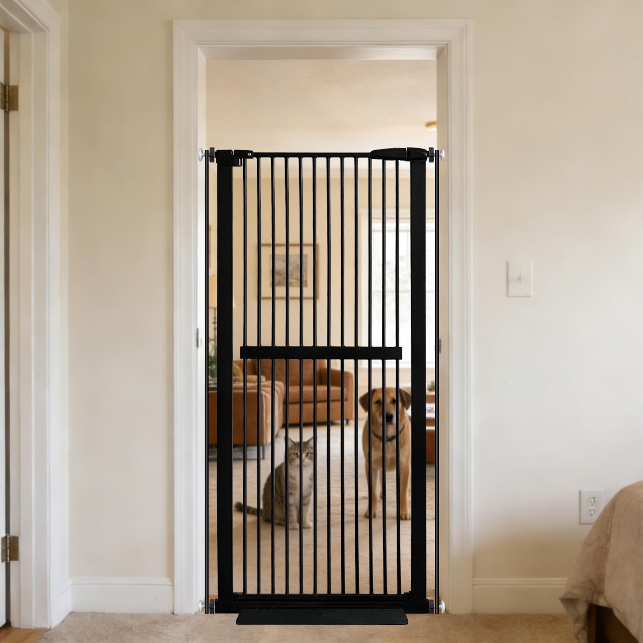 Lumizone Extra Tall Cat Gate 61.02" High Pressure Mounted Extra Wide 30.12"-34.05" (17Sizes) 1.37" Gap No Drilling Auto-Close Tall Pet Gate for Dogs (Black, 30.12"-34.05" W)