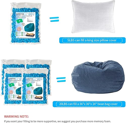 Miniatura 6 de Garifon Relleno de puf de 10 libras, relleno de puf, relleno de bolsa de frijoles de almohada, relleno de espuma viscoelástica triturada, relleno de