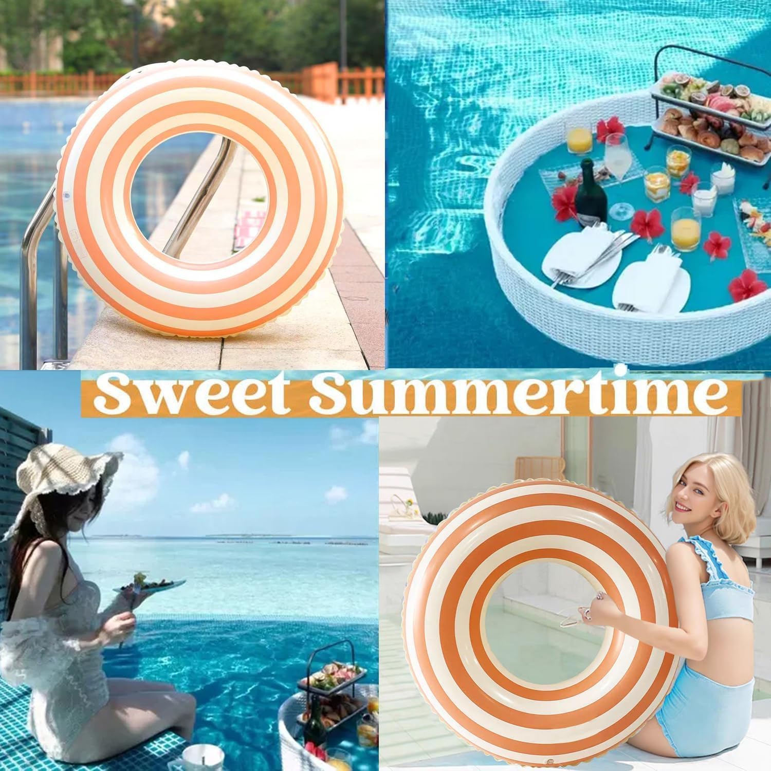 33 inch Inflatable Pool Floats for Adults- 2 Pack Striped Floaties Pool Tubes Swim Rings Inflatable Pool Float for Swimming Pool Party Lake Beach Adults