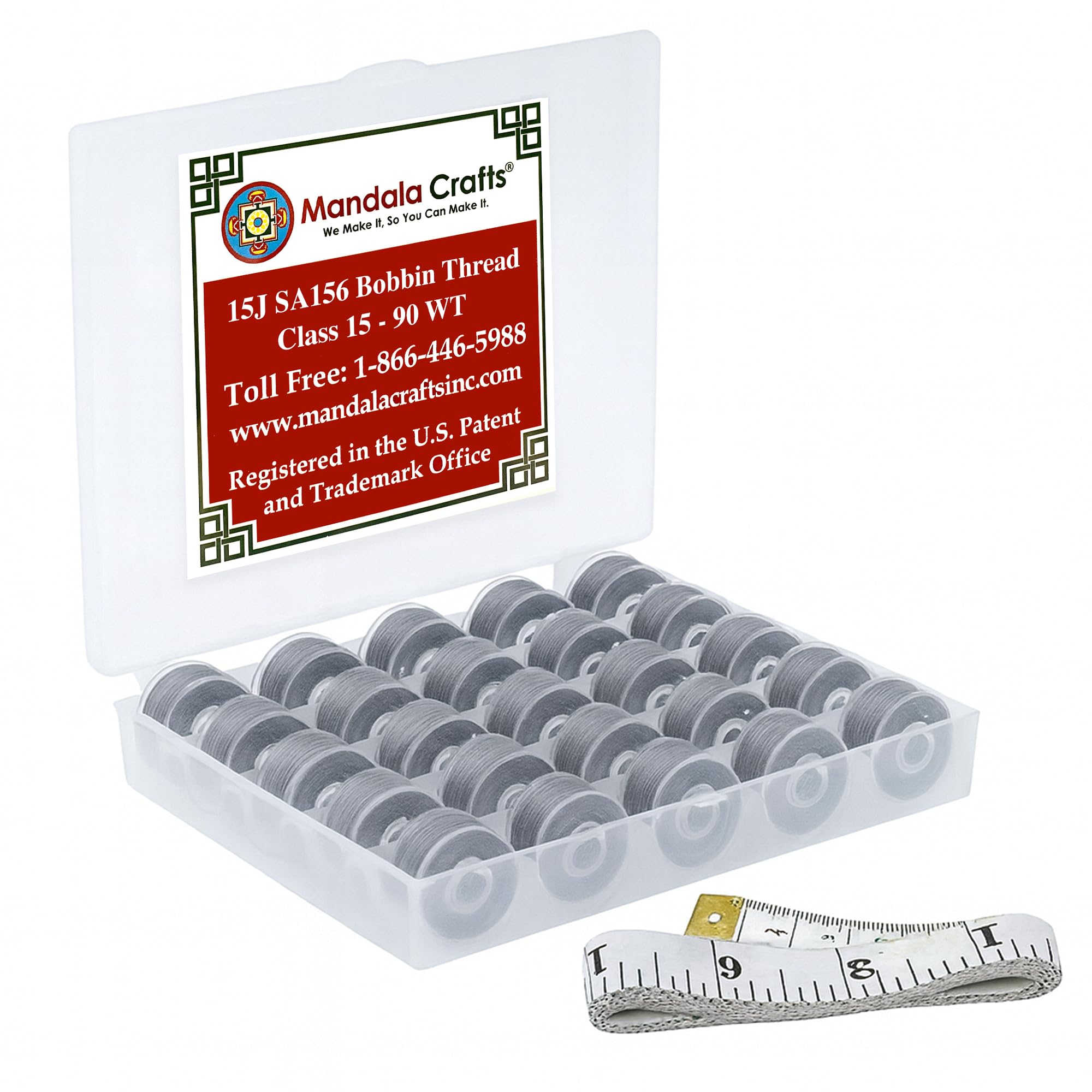 Mandala Crafts Gray 25 Sa156 Prewound Bobbins For Singer Sewing Machine -15J Sa156 Prefilled Bobbin Thread For Brother Sewing Machine And Embroidery