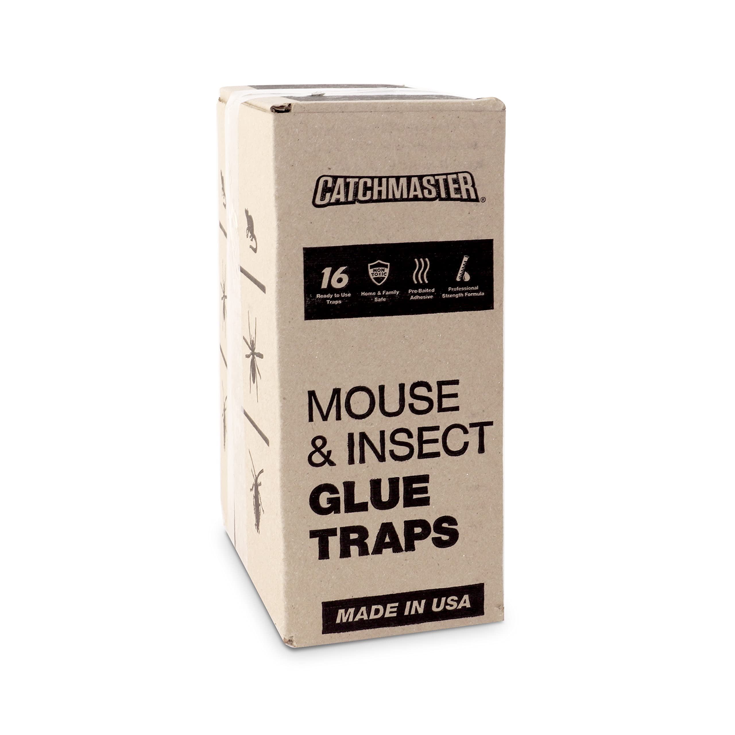 Mouse & Insect Glue Traps by Catchmaster - 16 Rodent Killer Pre-Baited Trays, Ready to Use Indoors. Bug Sticky Adhesive Exterminator Easy No-Mess Non-Toxic - Made in The USA