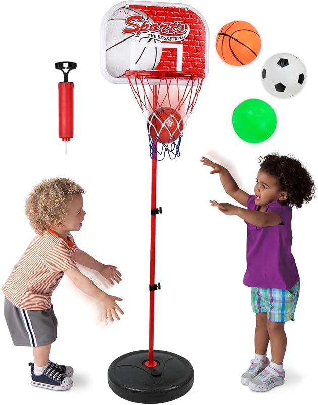 Kiddie Play Toddler Basketball Hoop for Kids Toy Set with 3 Balls | Adjustable Height Stand 2-4 ft Indoor & Outdoor Play for Boy & Girl