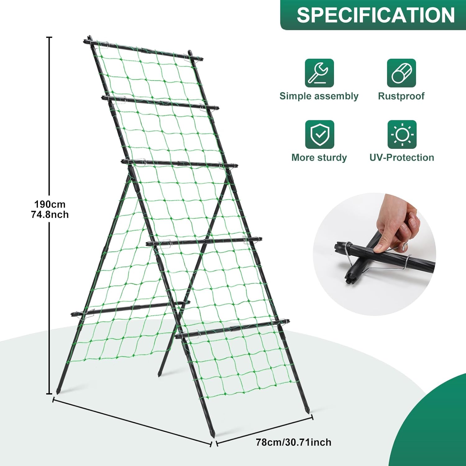 Cucumber Trellis A Frame Garden Trellis, Vertical Plant Support with Netting for Raised Bed Backyard Gardening, PE Coated Steel Climbing Trellis for Cucumbers Tomatoes Beans