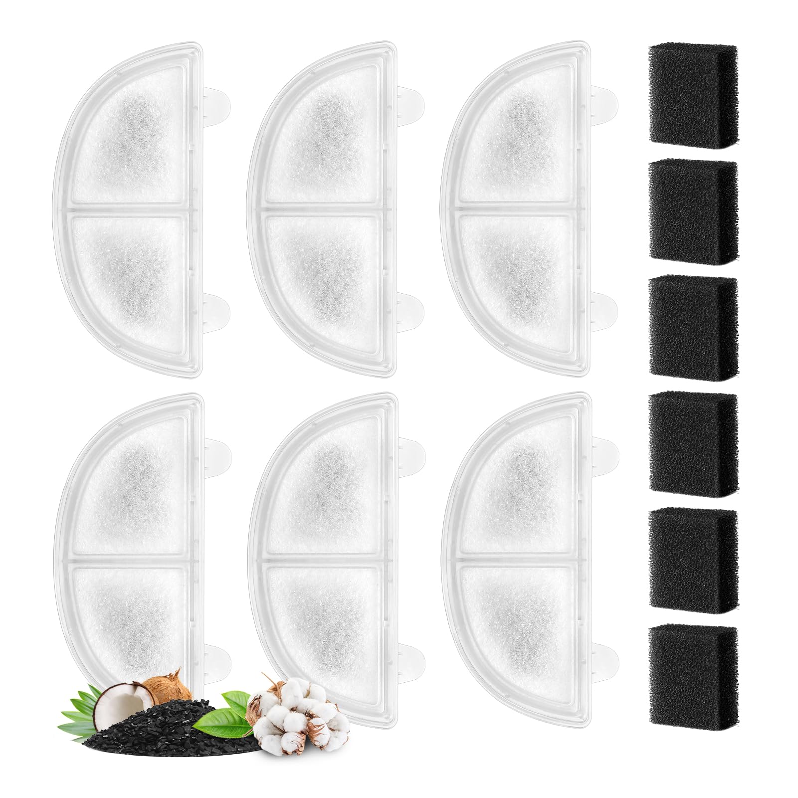 6 Pack Pet Fountain Replacement Filters for Wireless Pumps Cat Water Fountain Dog Water Dispenser WF20/CF20, Triple Filtration System Replacement Filters