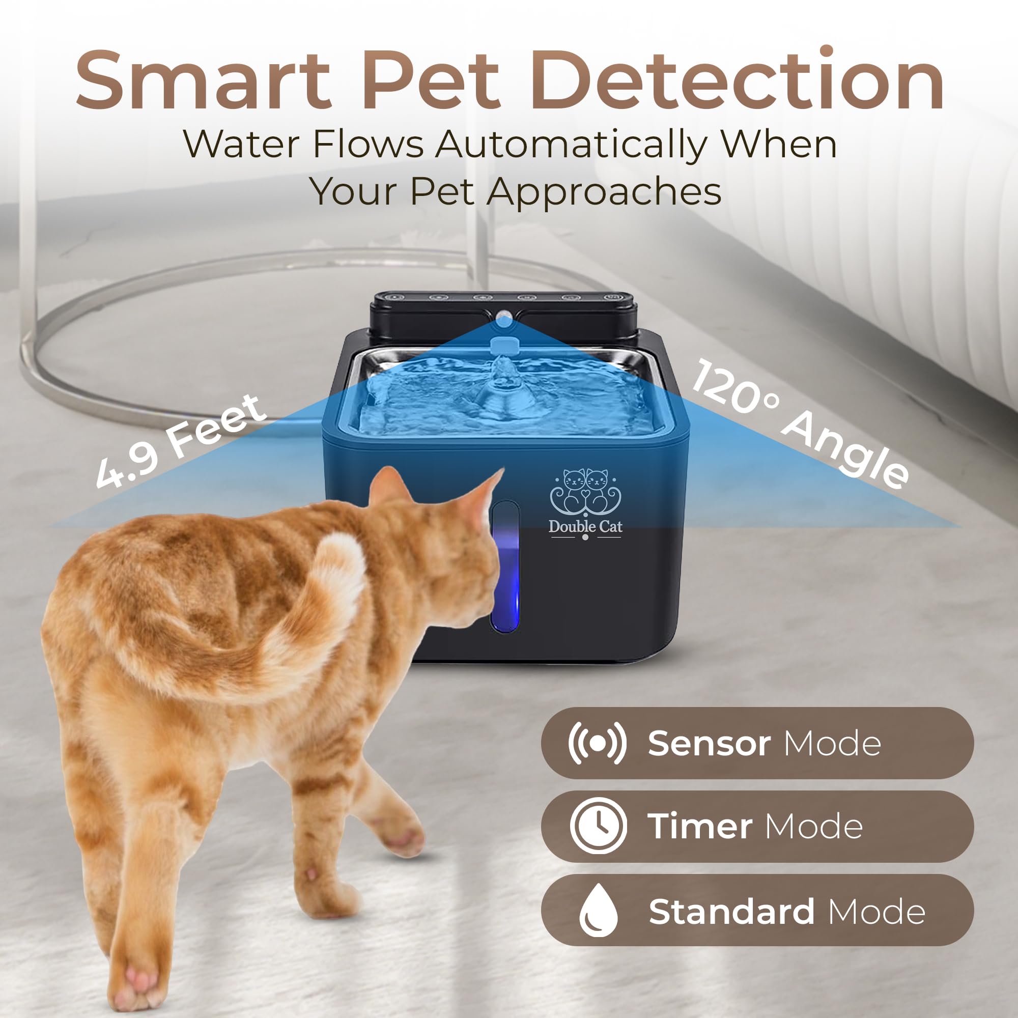 Fuente de agua automática para perros y gatos, 3,2 L, detección inteligente de mascotas, inalámbrica, funcionamiento silencioso, indicadores de luz LED y filtración multicapa, hidratación fresca y