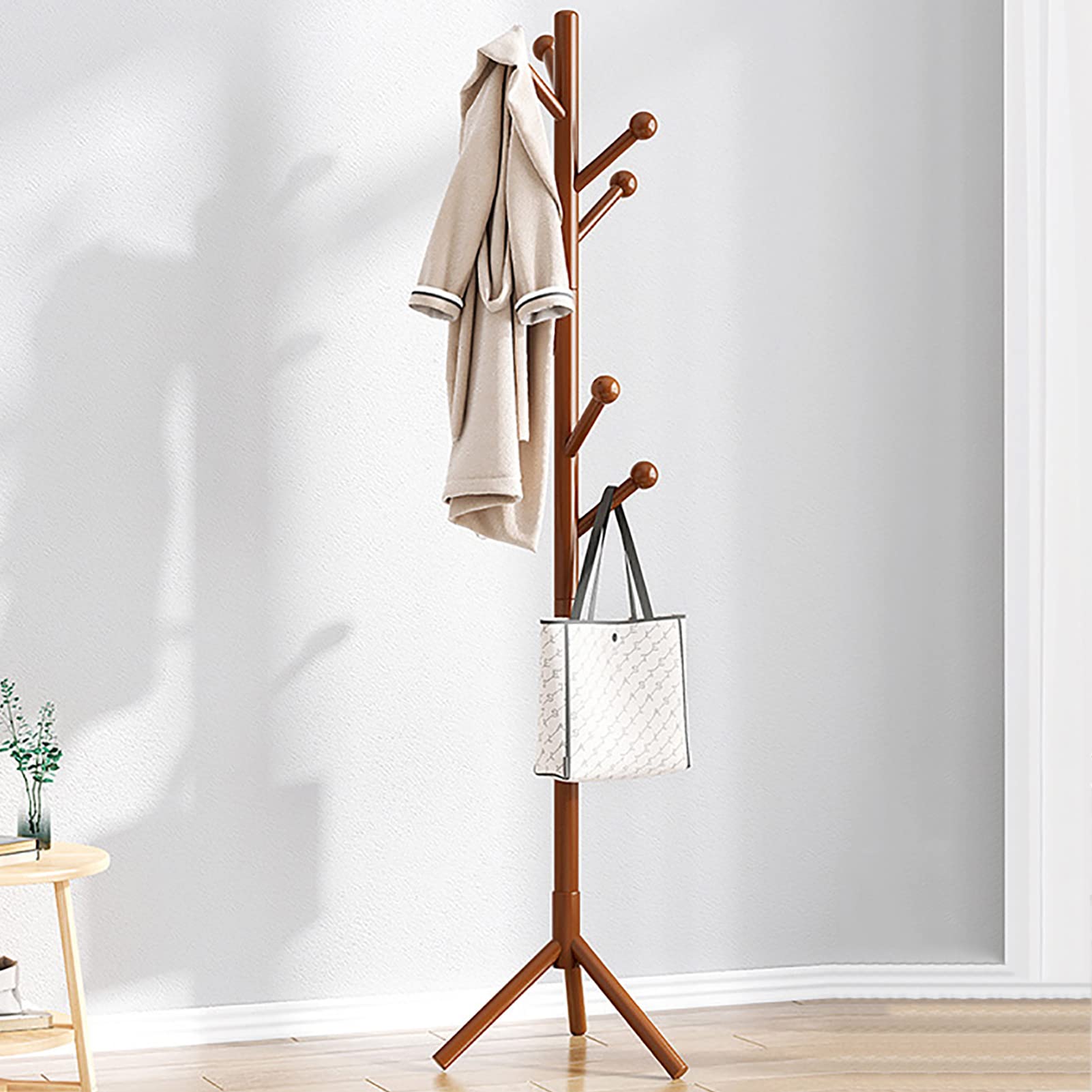 SWENEEN Solid Coat Entryway Rack With Hooks Hall Tree Round Sturdy Hanger Floor Hange,Walnut-173 48 48cm