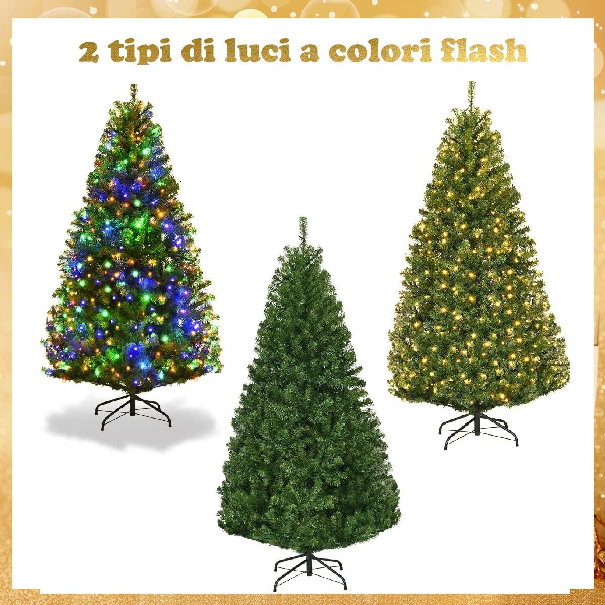 RELAX4LIFE Albero di Natale 180 cm, Artificiale Illuminato, Albero di Natale Illuminato in PVC, con Luce LED e Supporto in Metallo, Verde, Vari Dimensioni