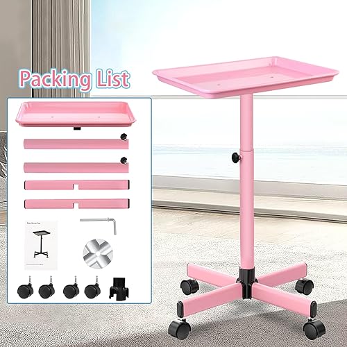 Miniatura 31 de Bandeja de salón con ruedas,Carrito de belleza con ruedas ajustable en altura,Equipo profesional de salón para peluquería/Spa/uso doméstico Negro