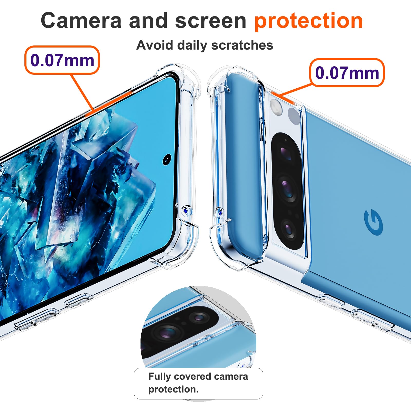 Cover Cordino Compatibile con Google Pixel 7a, Custodia Trasparente TPU Morbido Silicone Laccio Chiaro Case, Nero