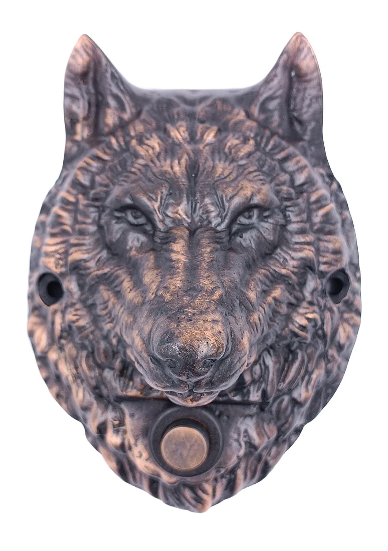 Anatolica Wolf Head Wired Brass Doorbell Chime Push Button Vintage Decorative Door Bell Unlacquered Finish (Antique Copper)