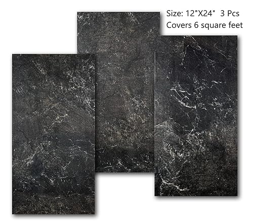 Miniatura 5 de Yenhome Suelo de vinilo de mármol negro para despegar y pegar, impermeable, 12 x 24 pulgadas, vinilo para despegar y pegar para cocina, suelo de