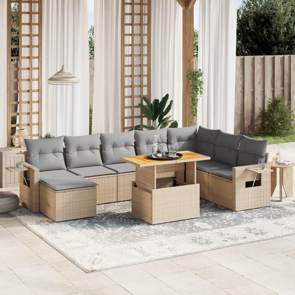 Makastle Salon de Jardin Modulable 9 pcs Beige Résine Tressée