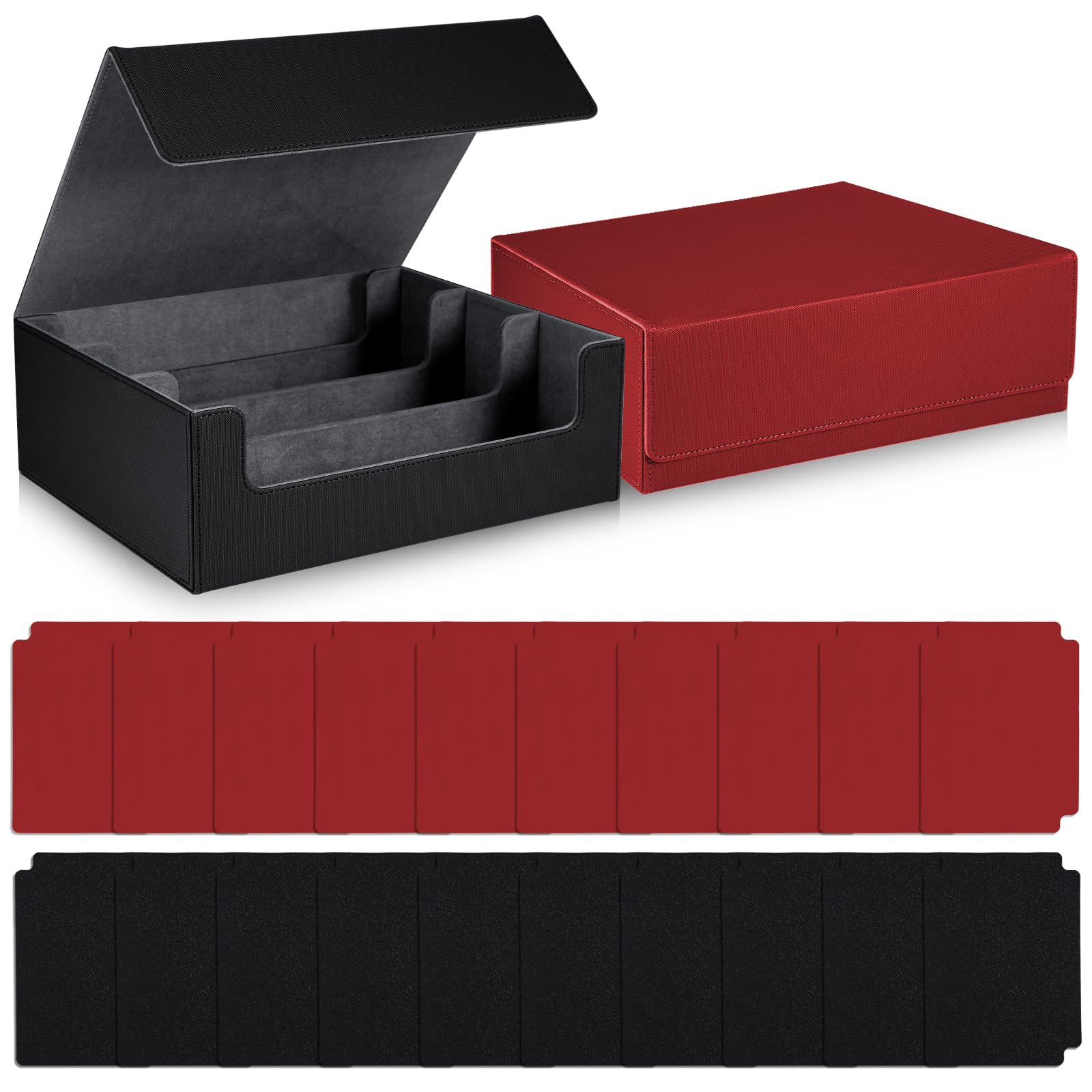 Paterr Paquete de 2 estuches para tarjetas de intercambio, caja de almacenamiento de tarjetas de cierre magnético de cuero con divisores, caja de almacenamiento para tarjetas de reunión, tarjetas de